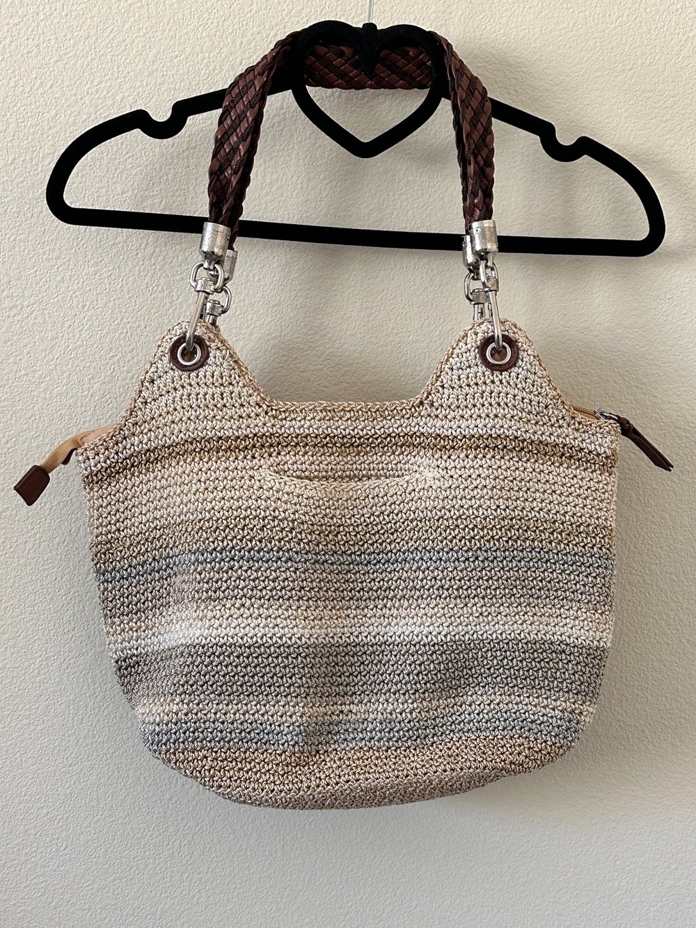 The Sak Tan Brown Woven Braided-Handle Hobo Shoulder Tote Bag - Picture 3 of 16